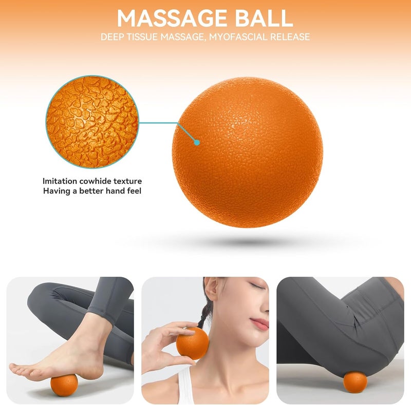Krightlink 5 in 1 Foam Roller Set for Deep Tissue Muscle Massage, Trigger Point Fitness Exercise Foam Roller, Massage Roller, Massage Ball, Stretching Strap, for Whole Body (Orange Black) - Image 4
